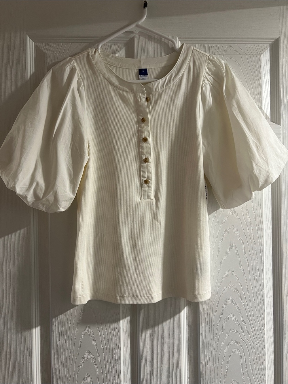 Women’s Cream Puff-Sleeve Button Front Top - Unbranded